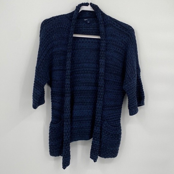 Gap Kids Open Front 3/4 Sleeve Knit Cardigan Sweater Marled Blue Black Size L 10 - Picture 1 of 7